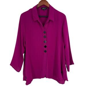 Yushi Womens Sz XL Magenta Long Sleeve Wearable Art Blouse Shirt Top Unique